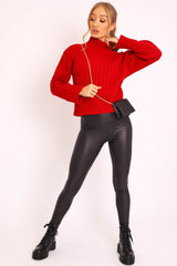 Red Knit High Neck Jumper - Jaelynn-Jumper