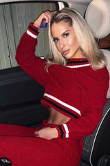 Red Knitted Bardot Jumper Legging Loungewear Co-ord - Neala-Co-ords