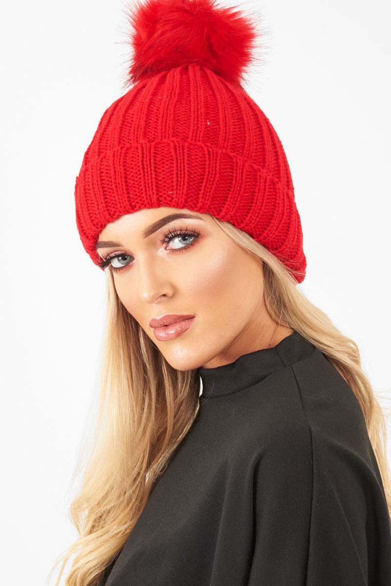 Red Knitted Bobble Hat - Rorey-Hats