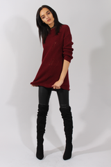 Red Knitted Distressed Back Jumper Dress - Cara-Dresses