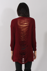 Red Knitted Distressed Back Jumper Dress - Cara-Dresses