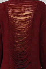 Red Knitted Distressed Back Jumper Dress - Cara-Dresses