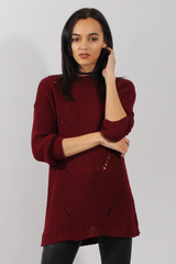Red Knitted Distressed Back Jumper Dress - Cara-Dresses