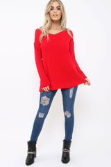 Red Knitted Jumper with Bow Back - Oliviah-Jumper