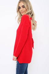 Red Knitted Jumper with Bow Back - Oliviah-Jumper