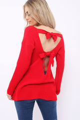 Red Knitted Jumper with Bow Back - Oliviah-Jumper