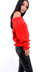 Red Knitted Ruffle Jumper with Elasticated hems - Eve-Jumper