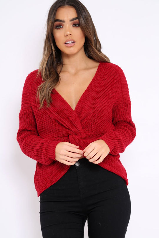 Red Knot Back Knit Jumper - Kerri