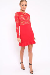 Red Lace Bodycon Dress - Stacey-Dresses