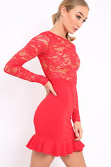 Red Lace Bodycon Dress - Stacey-Dresses