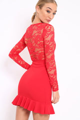Red Lace Bodycon Dress - Stacey-Dresses