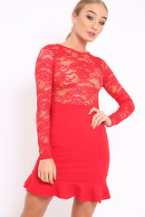Red Lace Bodycon Dress - Stacey-Dresses