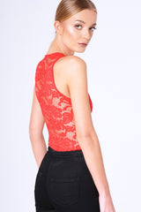 Red Lace Bodysuit - Aubrey-Bodysuits