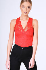 Red Lace Bodysuit - Aubrey-Bodysuits