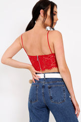 Red Lace Cami Strap Crop Top - Lesta-Crop Tops