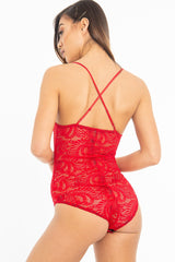 Red Lace Cross Back Bodysuit - Brogan-Bodysuits