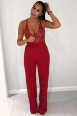 Red Lace Cross Back Bodysuit - Brogan-Bodysuits