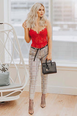 Red Lace Flower Bodysuit - Faylen-Bodysuits