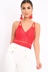 Red Lace Open Back Bodysuit - Naomie-Bodysuits