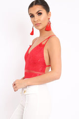 Red Lace Open Back Bodysuit - Naomie-Bodysuits
