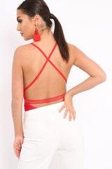 Red Lace Open Back Bodysuit - Naomie-Bodysuits
