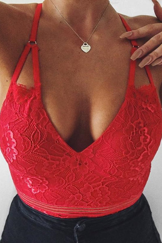 Red Lace Open Back Bodysuit - Naomie