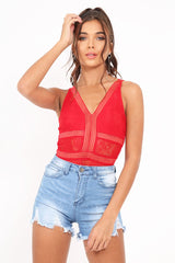 Red Lace Sleeveless Open Back Bodysuit - Molina-Bodysuits