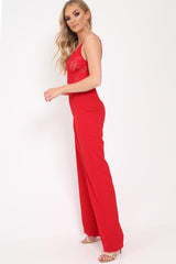 Red Lace Top Jumpsuit - Alicea-Jumpsuits