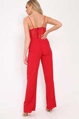 Red Lace Top Jumpsuit - Alicea-Jumpsuits