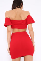 Red Lace Up Crop Top And Skirt Co-ord - Pixie-Co-ords