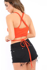 Red Lace Up Front Crop Top - Lacey-Tops