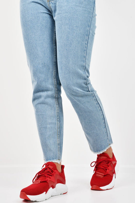 Red Lace Up Glitter Mesh Trainers - Tasmina