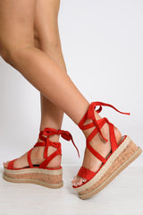 Red Lace Up Platform Wedges - Camara-Wedges