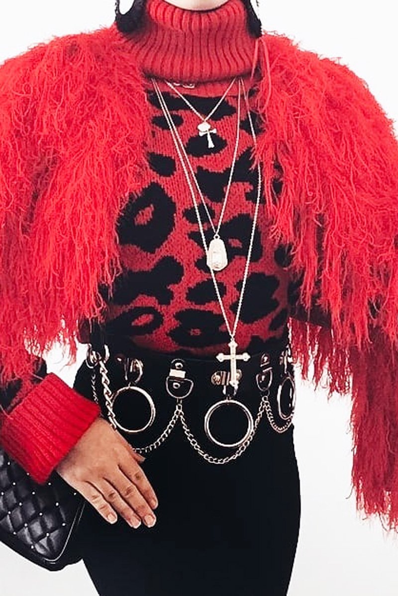 Red Leopard Crop Roll Neck Jumper - Halley-Jumper