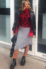 Red Leopard Crop Roll Neck Jumper - Halley-Jumper