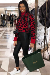 Red Leopard Crop Roll Neck Jumper - Halley-Jumper