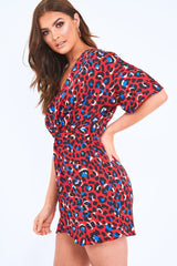 Red Leopard Knot Front Dress - Edaline-Dresses