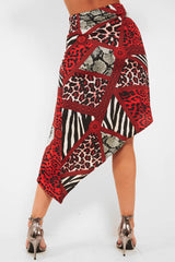 Red Leopard Mix Print Split Front Midi Skirt - Valera-Skirts