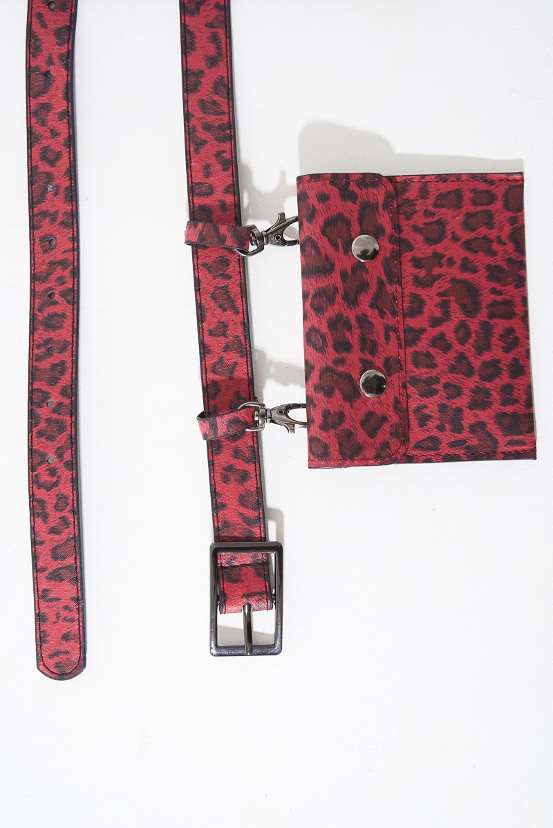 Red Leopard PU Envelope Bum Bag - Gabriana-Bags
