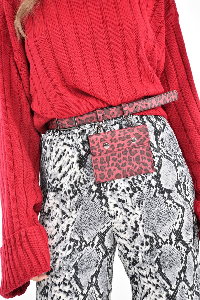Red Leopard PU Envelope Bum Bag - Gabriana-Bags