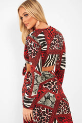 Red Leopard Plunge Tie Front Blouse - Sedonia-Blouse
