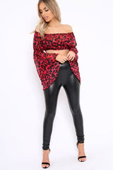 Red Leopard Print Flared Sleeves Sheer Crop Top - Jordan-Crop Tops