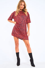 Red Leopard Print Oversized Shift Dress - Dayle-Dresses