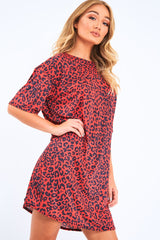 Red Leopard Print Oversized Shift Dress - Dayle-Dresses