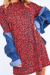 Red Leopard Print Oversized Shift Dress - Dayle-Dresses
