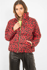 Red Leopard Print Puffer Coat - Shona-Coats