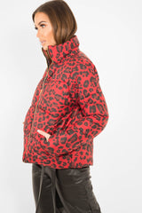 Red Leopard Print Puffer Coat - Shona-Coats