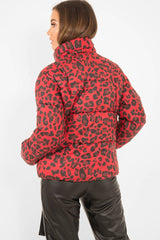 Red Leopard Print Puffer Coat - Shona-Coats