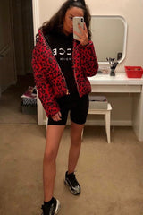 Red Leopard Print Puffer Coat - Shona-Coats