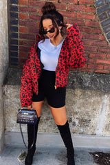 Red Leopard Print Puffer Coat - Shona-Coats